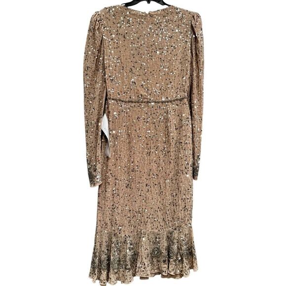 Mac Duggal Beige Sequin Dress with Embellished Hemline and Belt - Size 8 - NWT - Picture 5 of 6